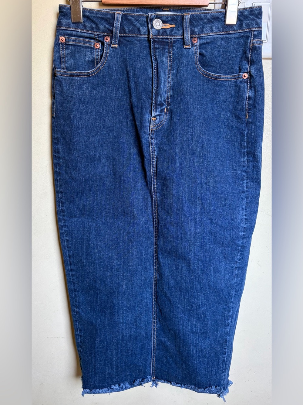 Moussy Denim Jean Fringe Raw Hem Skirt Size 2 Back Slit